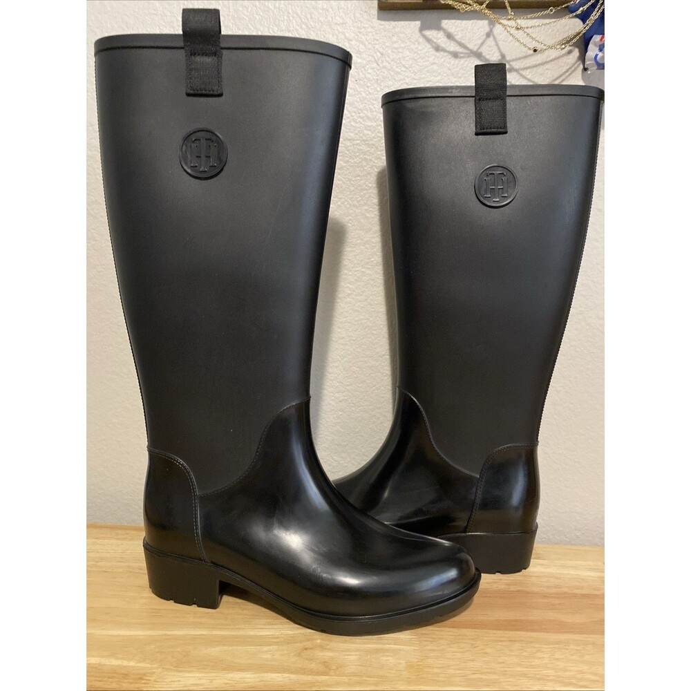 Tommy Hilfiger Tall Black Rain Boots Ladies Size 7